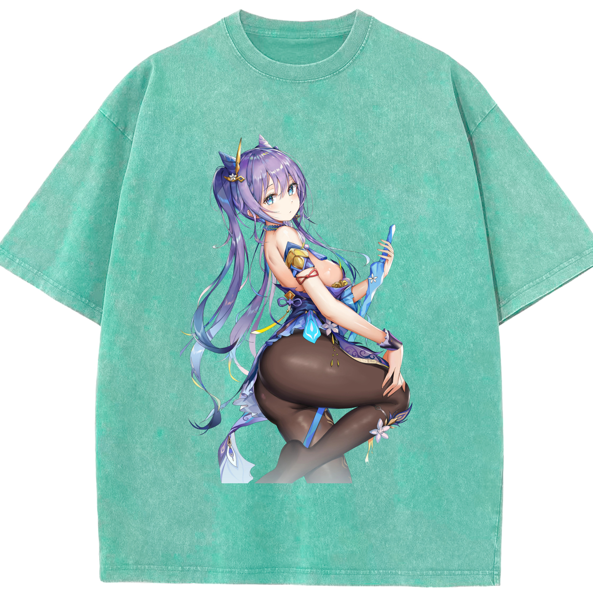 げんし神 刻晴 こくせい genshin Kokusei 綿100% ヴィンテージ風 半袖Tシャツ（フロントプリント）